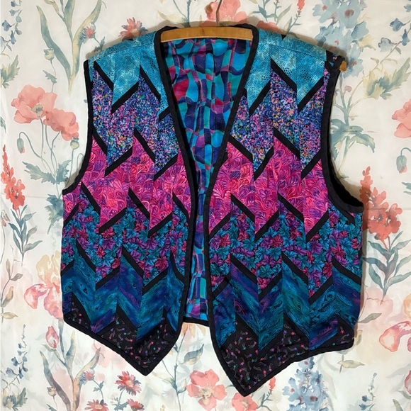 Vintage Handmade Colorful Patchwork Vest - Picture 2 of 6